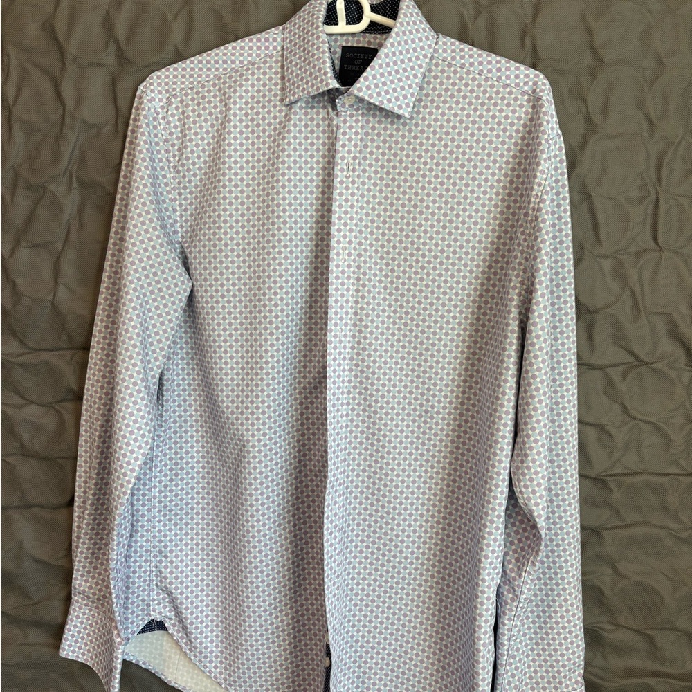 Society Of Threads Light Blue & Pink Micro-Pattern Dress Shirt